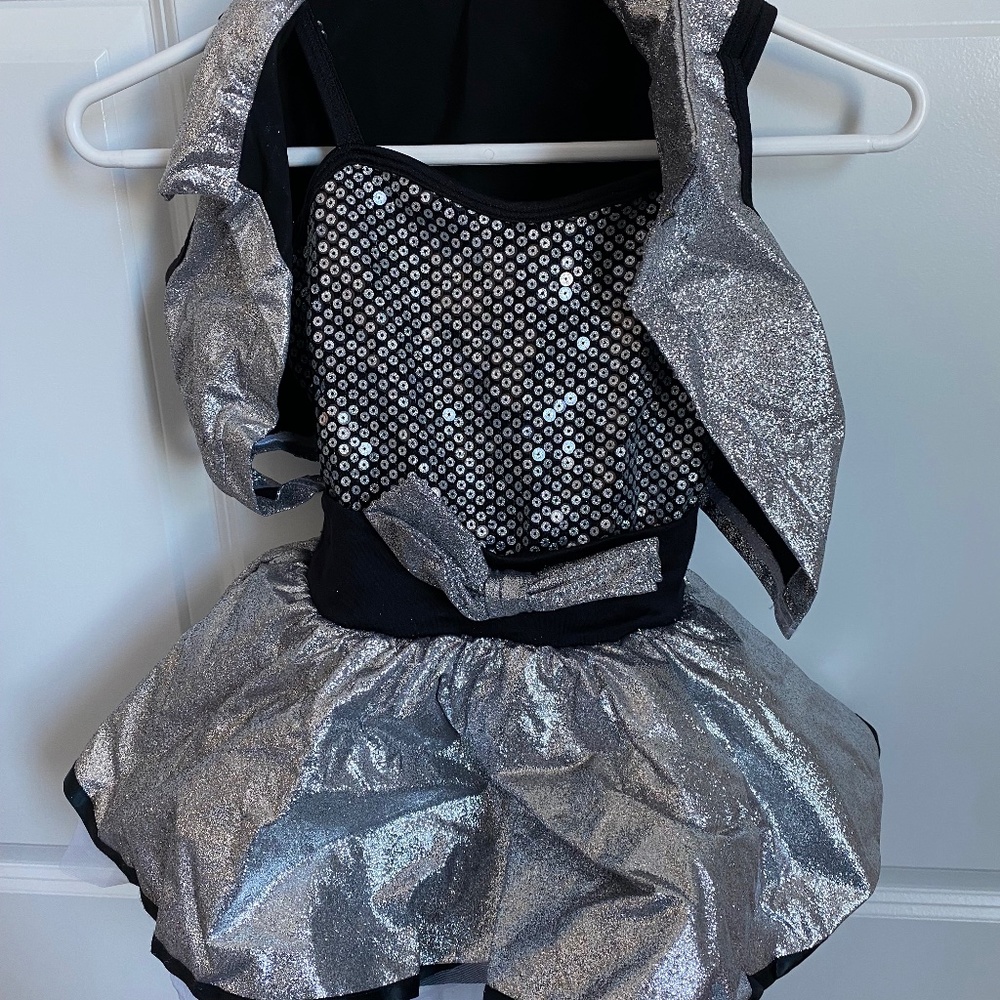 Just For Kix "Kicking It" Biketard with Vest Silver & Black Dance Costume